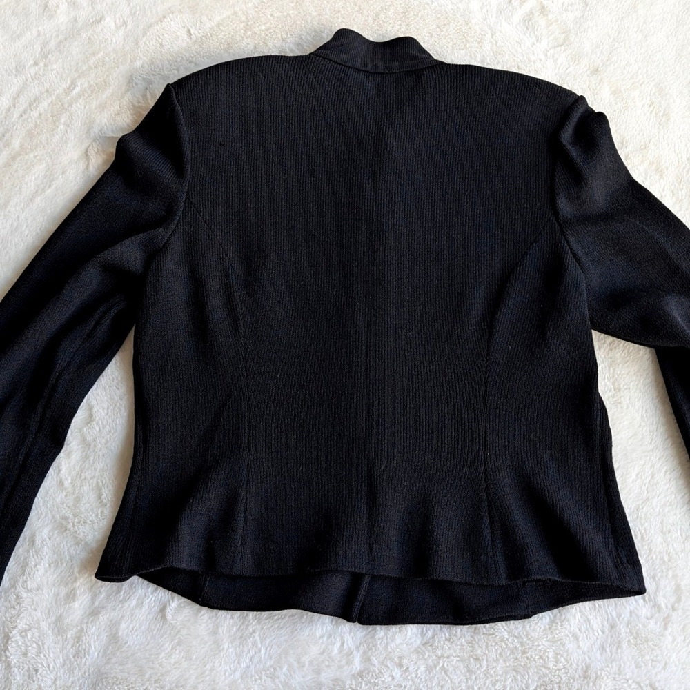 St. John Basics Black Santana Knit Mock Neck Jacket Gold Crest Buttons Size 10 - Picture 8 of 9